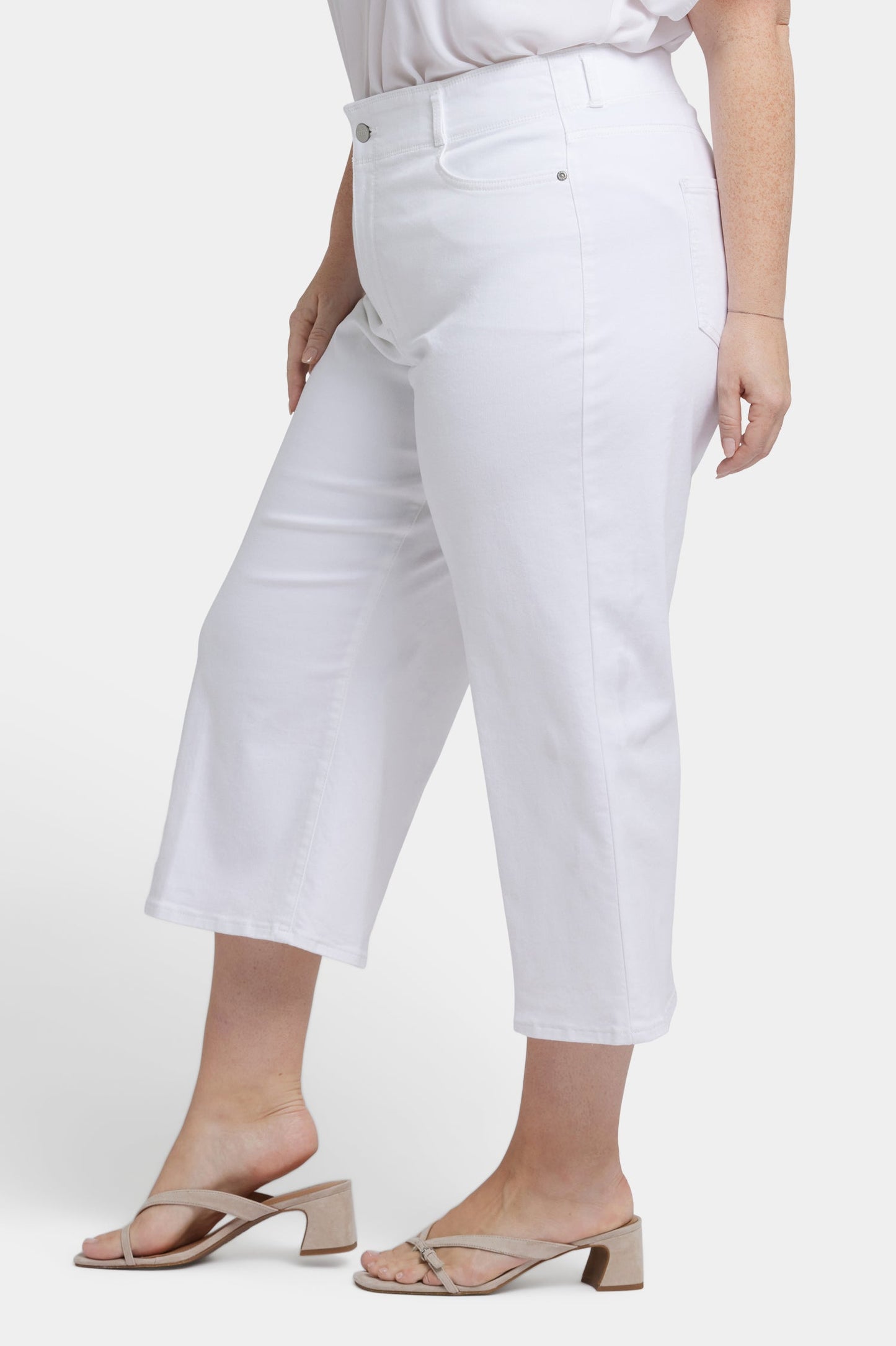 Brigitte Wide Leg Capri Jeans In Plus Size - Optic White