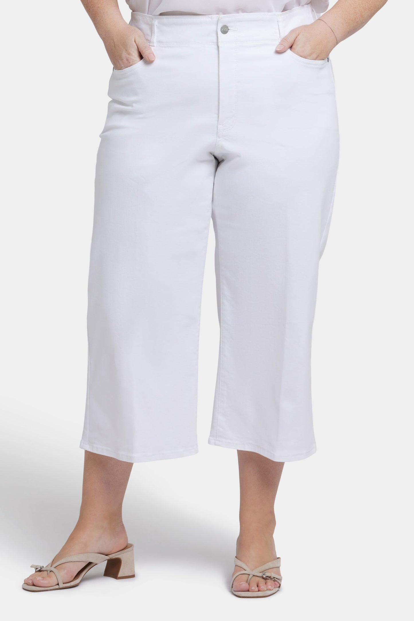 Brigitte Wide Leg Capri Jeans In Plus Size - Optic White
