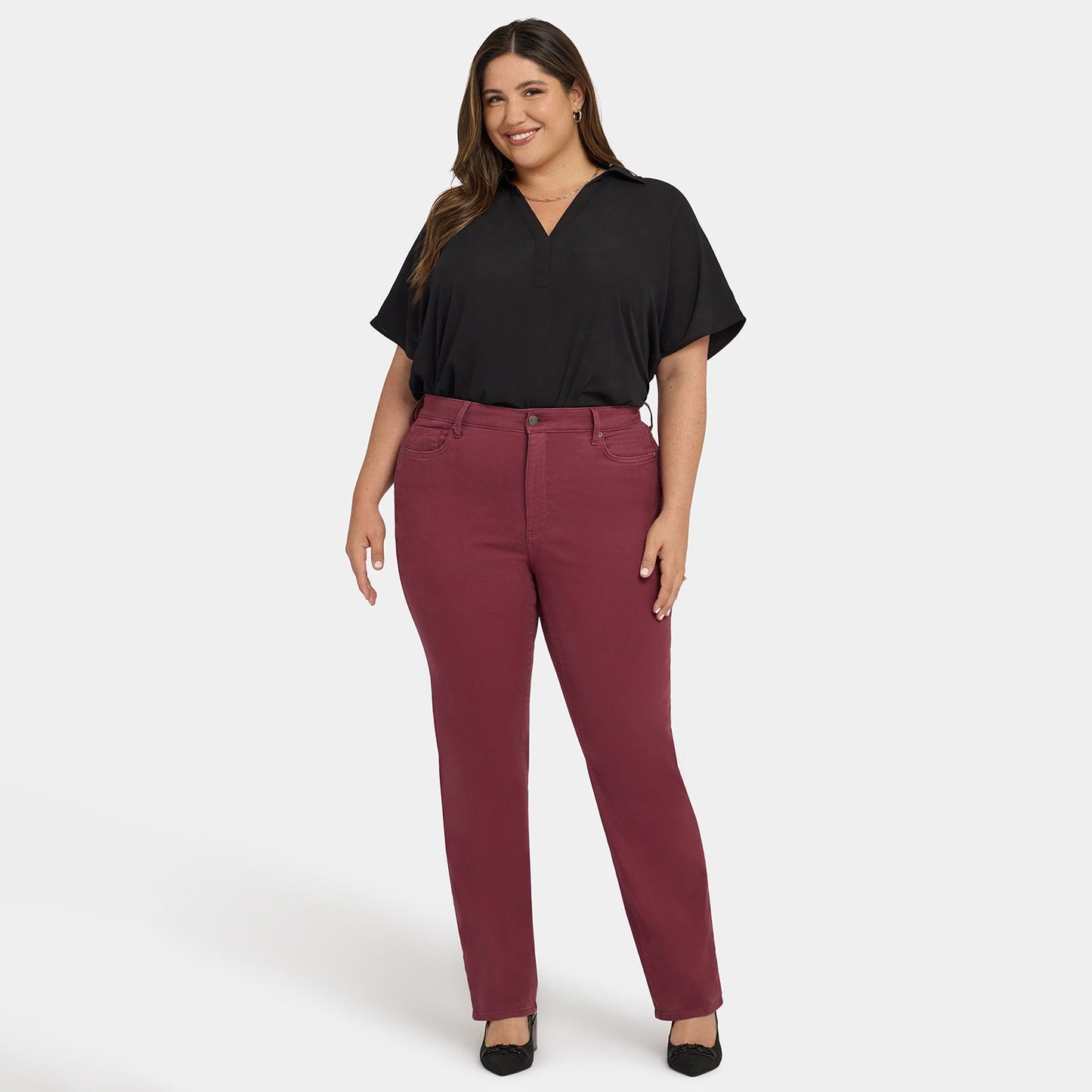 Marilyn Straight Jeans In Plus Size - True Burgundy
