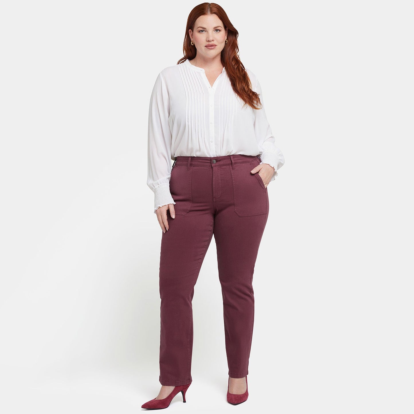 Marilyn Straight Jeans In Plus Size - Dark Cherry
