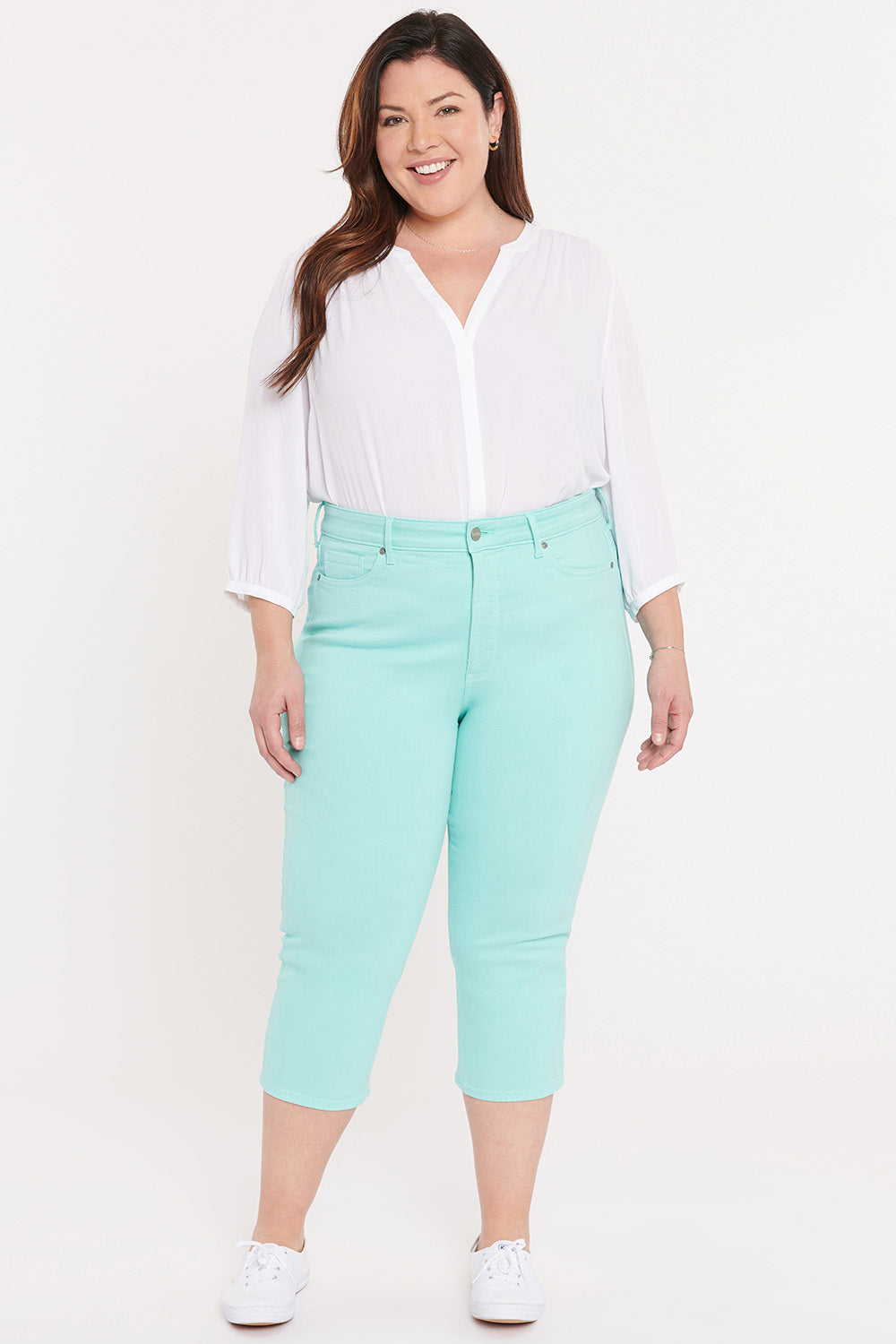 ThighShaper™ Straight Crop Jeans in Plus Size - Topaz Blue