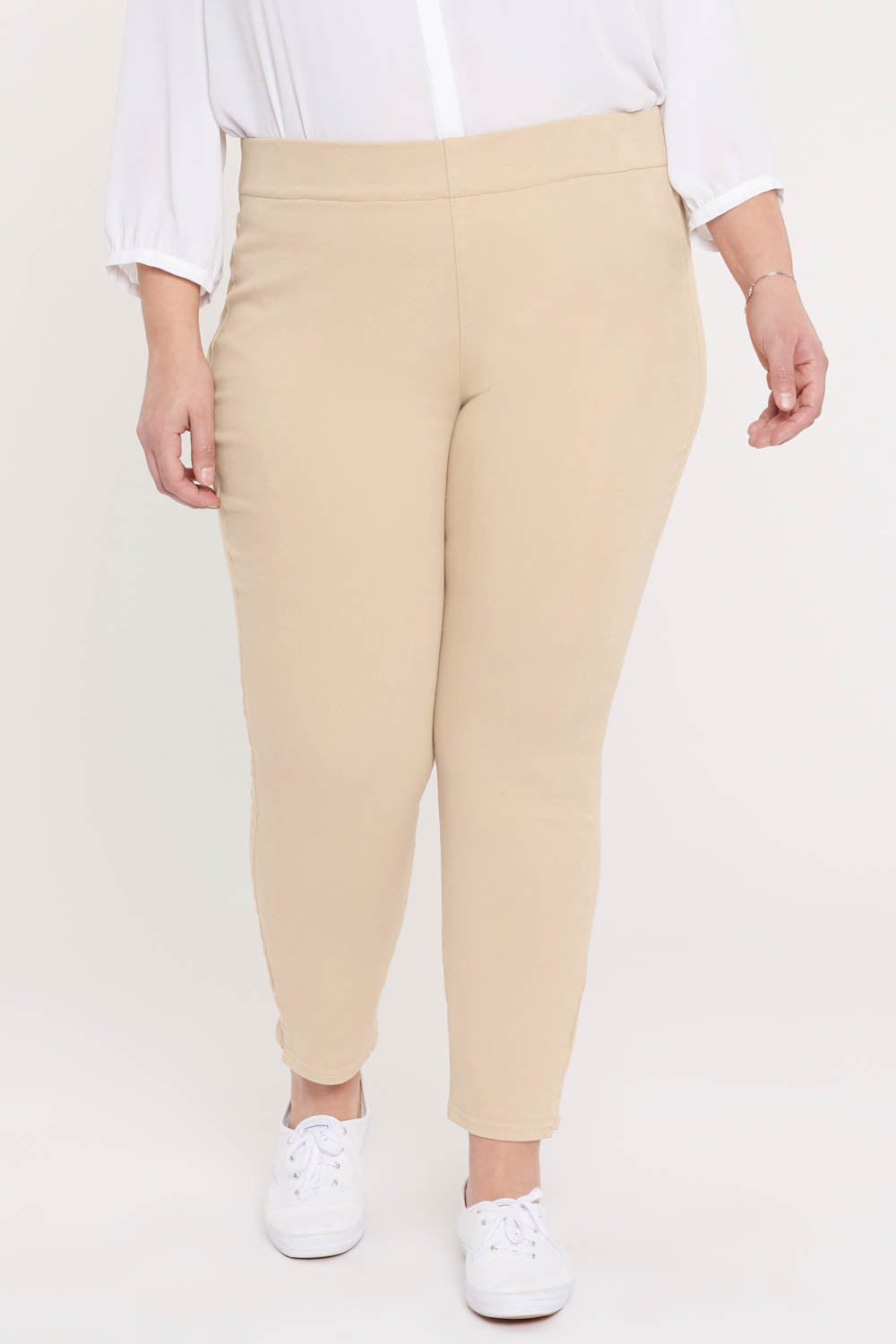Skinny Ankle Pull-On Jeans In Plus Size - Marisol Warm Sand