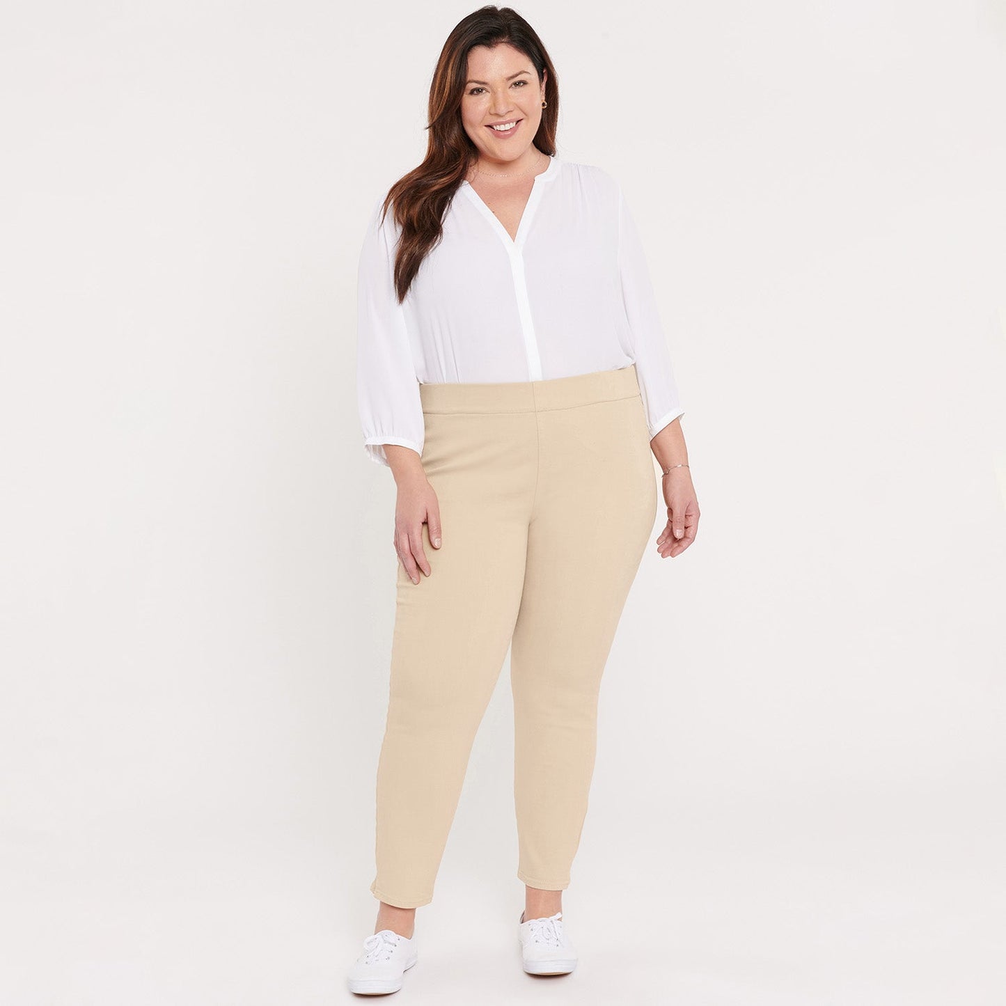 Skinny Ankle Pull-On Jeans In Plus Size - Marisol Warm Sand
