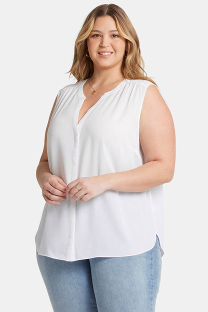 Sleeveless Pintuck Blouse In Plus Size - Optic White