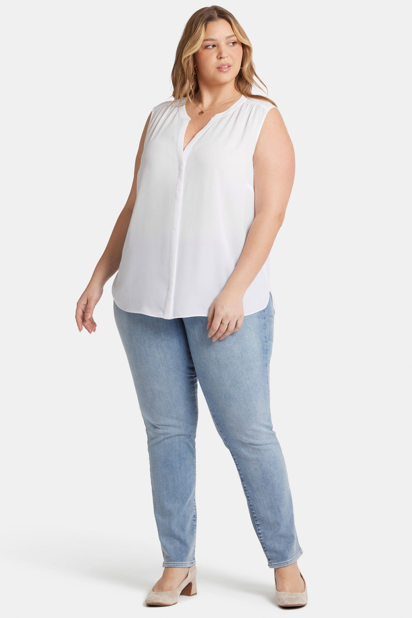 Sleeveless Pintuck Blouse In Plus Size - Optic White