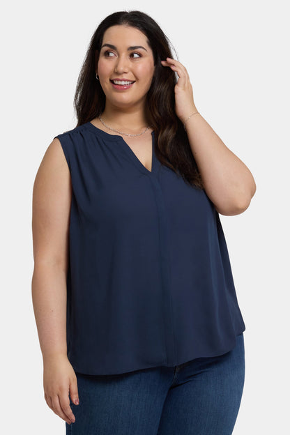 Sleeveless Pintuck Blouse In Plus Size - Oxford Navy