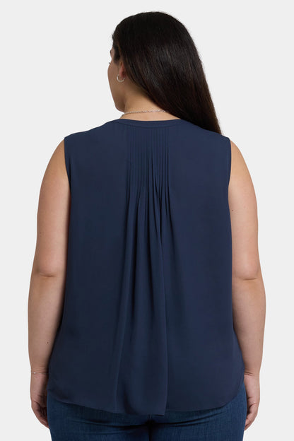 Sleeveless Pintuck Blouse In Plus Size - Oxford Navy