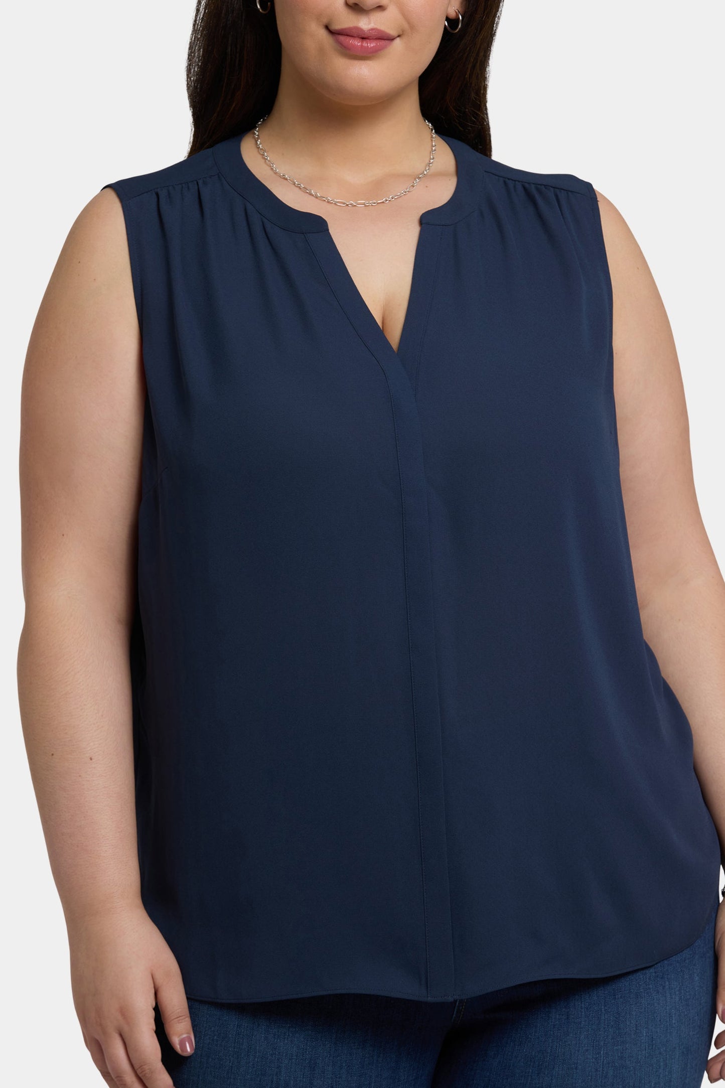 Sleeveless Pintuck Blouse In Plus Size - Oxford Navy