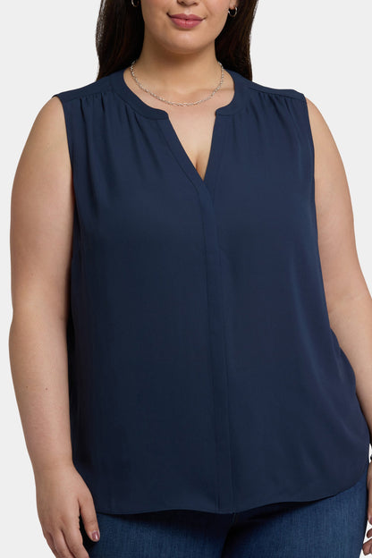 Sleeveless Pintuck Blouse In Plus Size - Oxford Navy