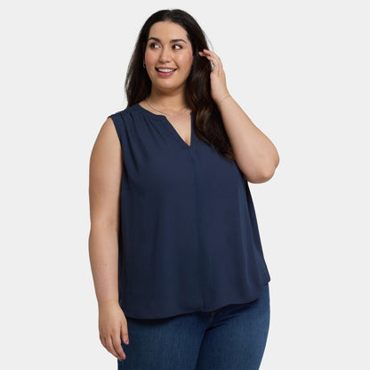Sleeveless Pintuck Blouse In Plus Size - Oxford Navy