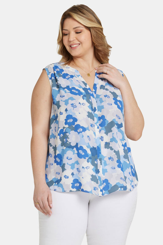 Sleeveless Pintuck Blouse In Plus Size - Elena