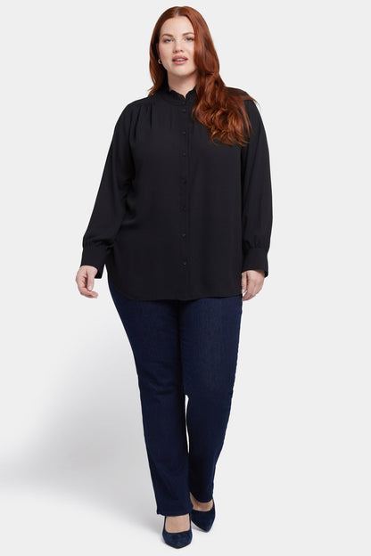 Ruffle Neck Blouse In Plus Size - Black