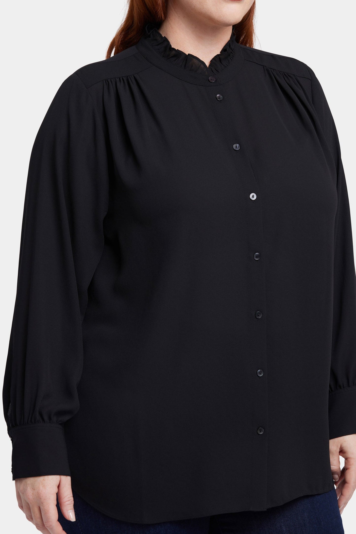 Ruffle Neck Blouse In Plus Size - Black