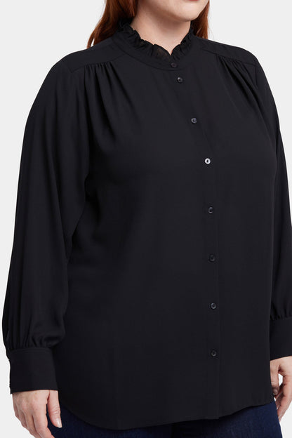 Ruffle Neck Blouse In Plus Size - Black