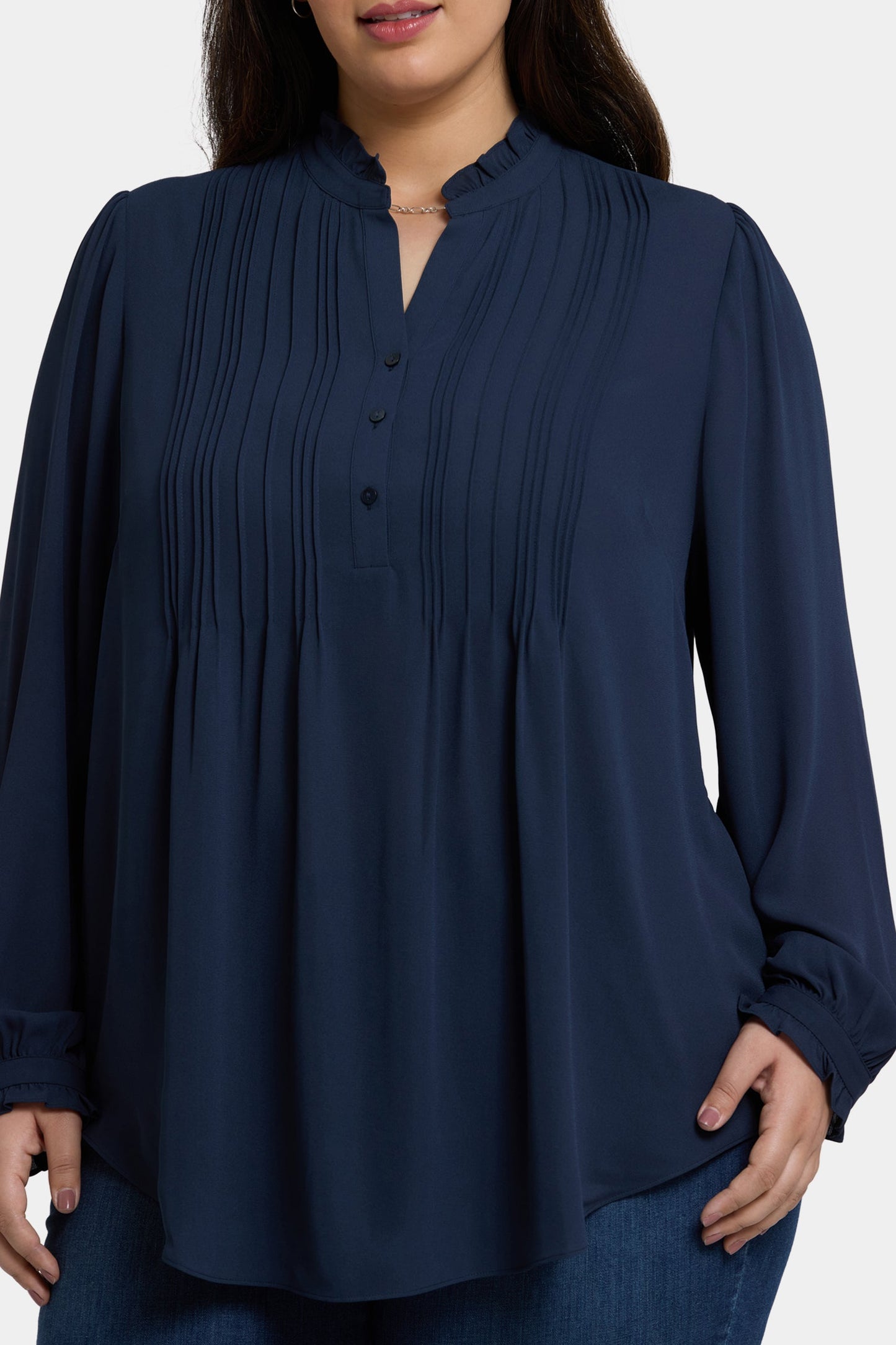 Pleated Front Tunic In Plus Size - Oxford Navy