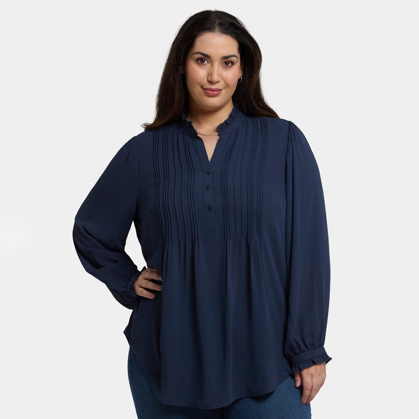 Pleated Front Tunic In Plus Size - Oxford Navy