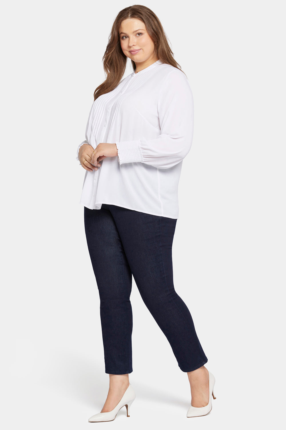 Pleated Peasant Blouse In Plus Size - Optic White