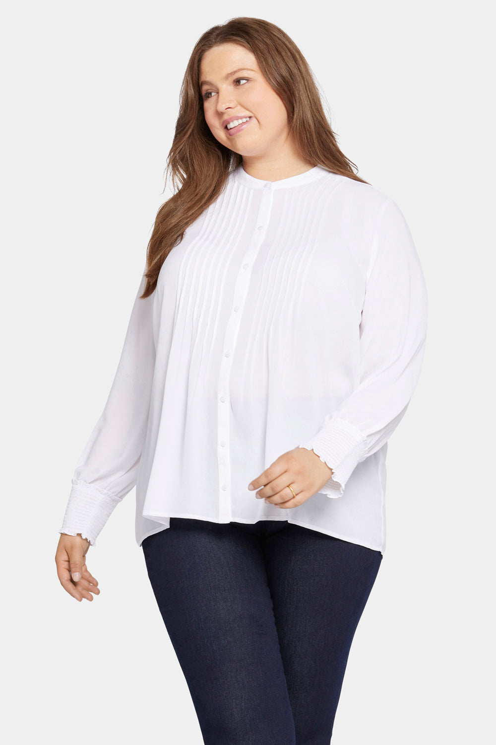 Pleated Peasant Blouse In Plus Size - Optic White