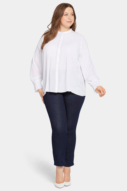 Pleated Peasant Blouse In Plus Size - Optic White