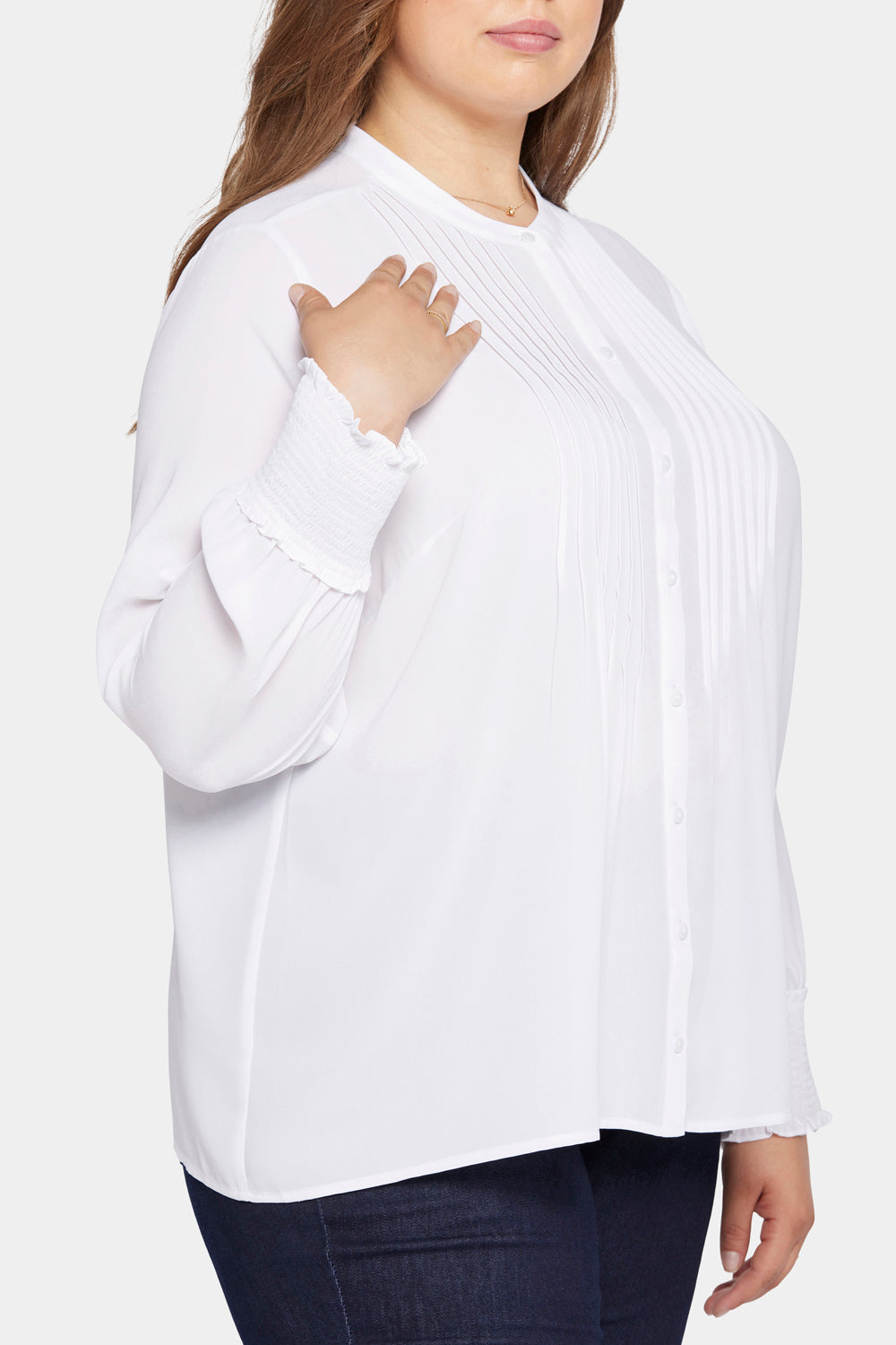 Pleated Peasant Blouse In Plus Size - Optic White