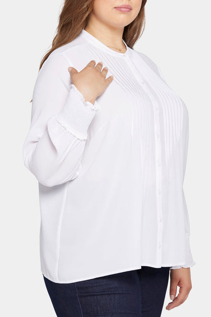Pleated Peasant Blouse In Plus Size - Optic White