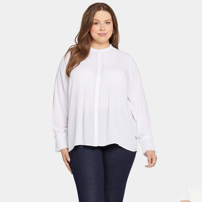 Pleated Peasant Blouse In Plus Size - Optic White