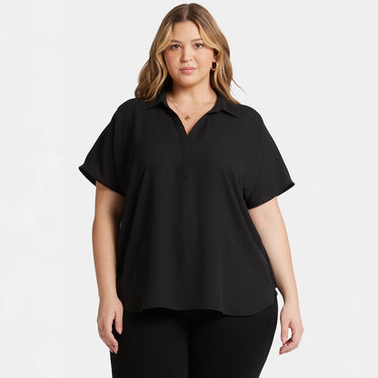 Becky Short Sleeved Blouse In Plus Size - Black