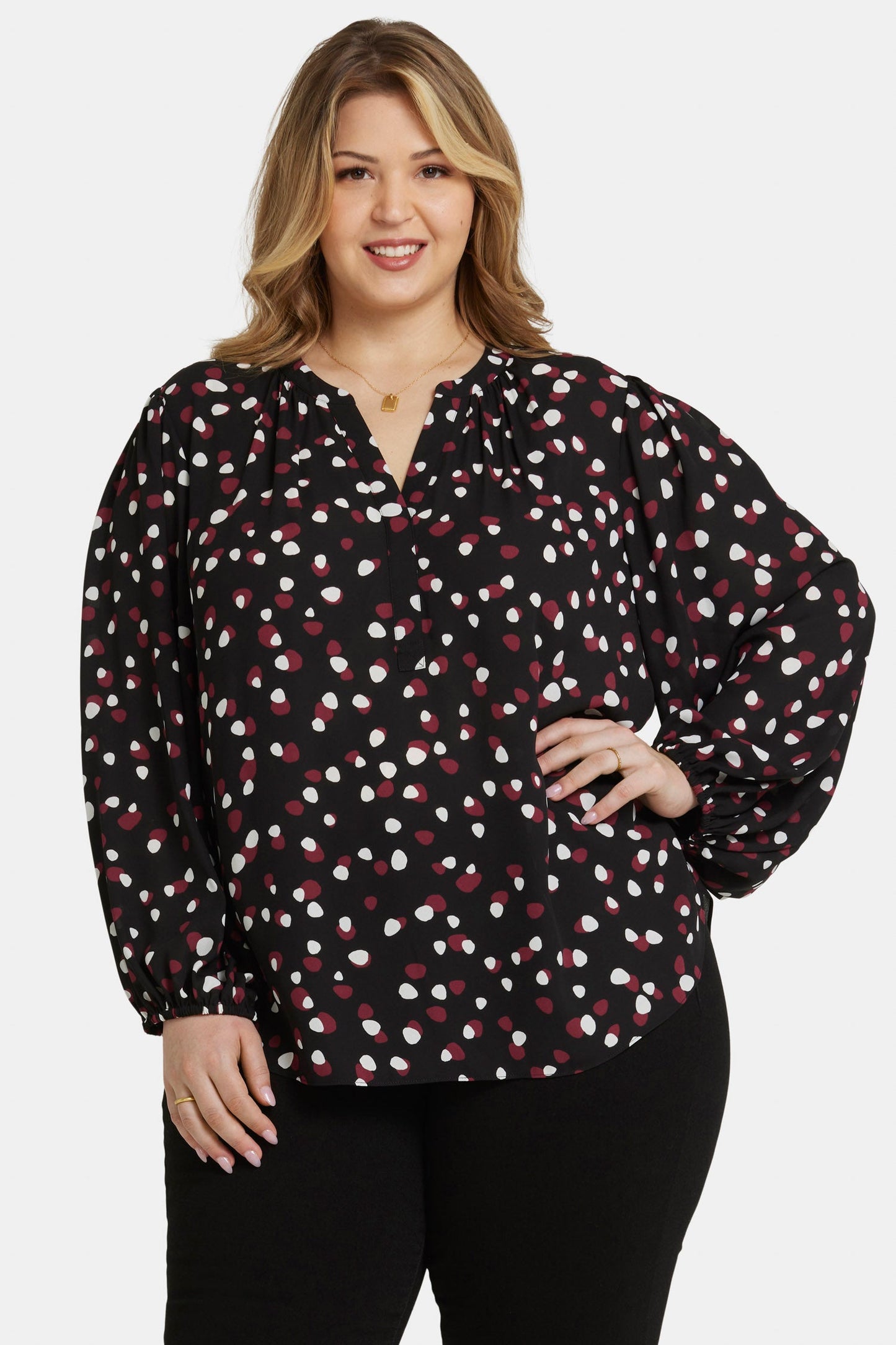 Puff Sleeve Popover Top In Plus Size - Watkins Dot