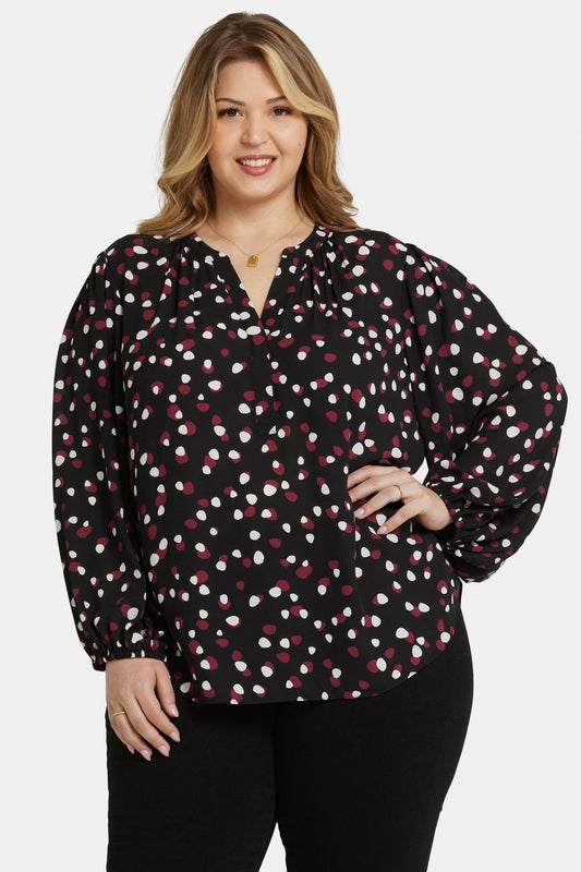 Puff Sleeve Popover Top In Plus Size - Watkins Dot