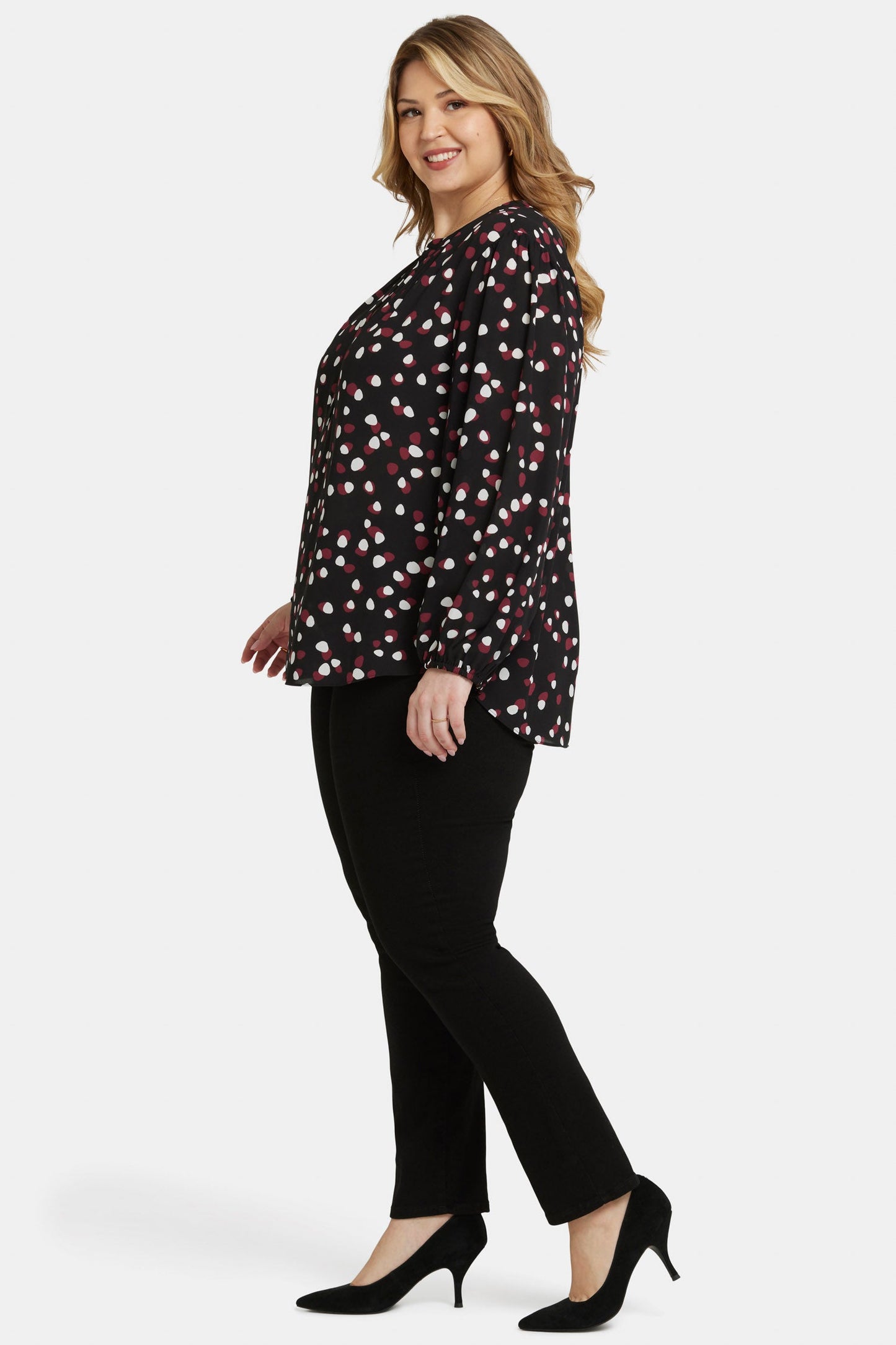 Puff Sleeve Popover Top In Plus Size - Watkins Dot