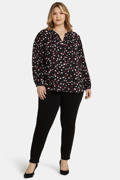 Puff Sleeve Popover Top In Plus Size - Watkins Dot