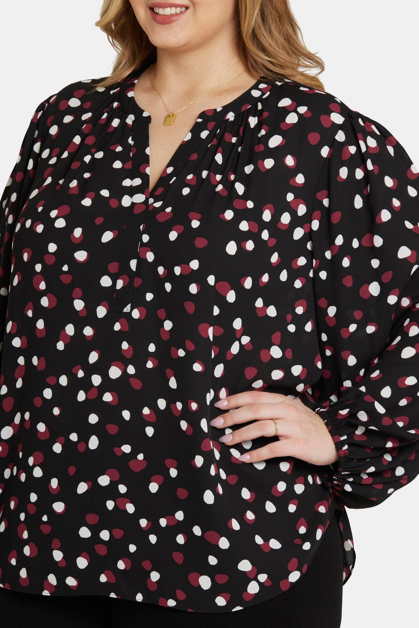 Puff Sleeve Popover Top In Plus Size - Watkins Dot