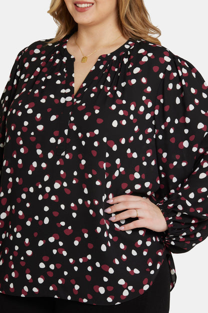 Puff Sleeve Popover Top In Plus Size - Watkins Dot