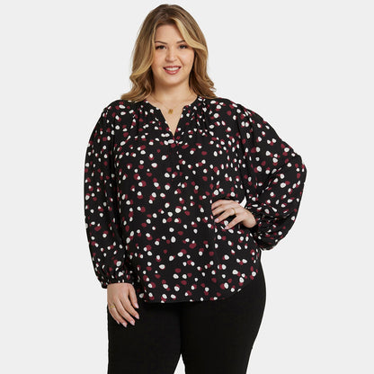 Puff Sleeve Popover Top In Plus Size - Watkins Dot