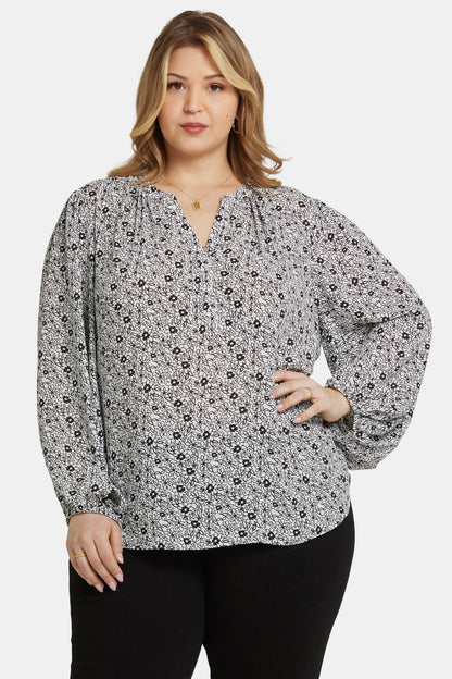 Puff Sleeve Popover Top In Plus Size - Adriana