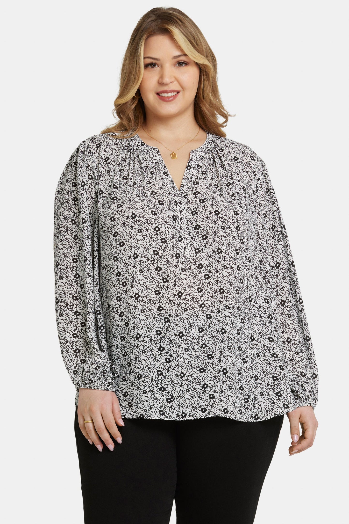 Puff Sleeve Popover Top In Plus Size - Adriana