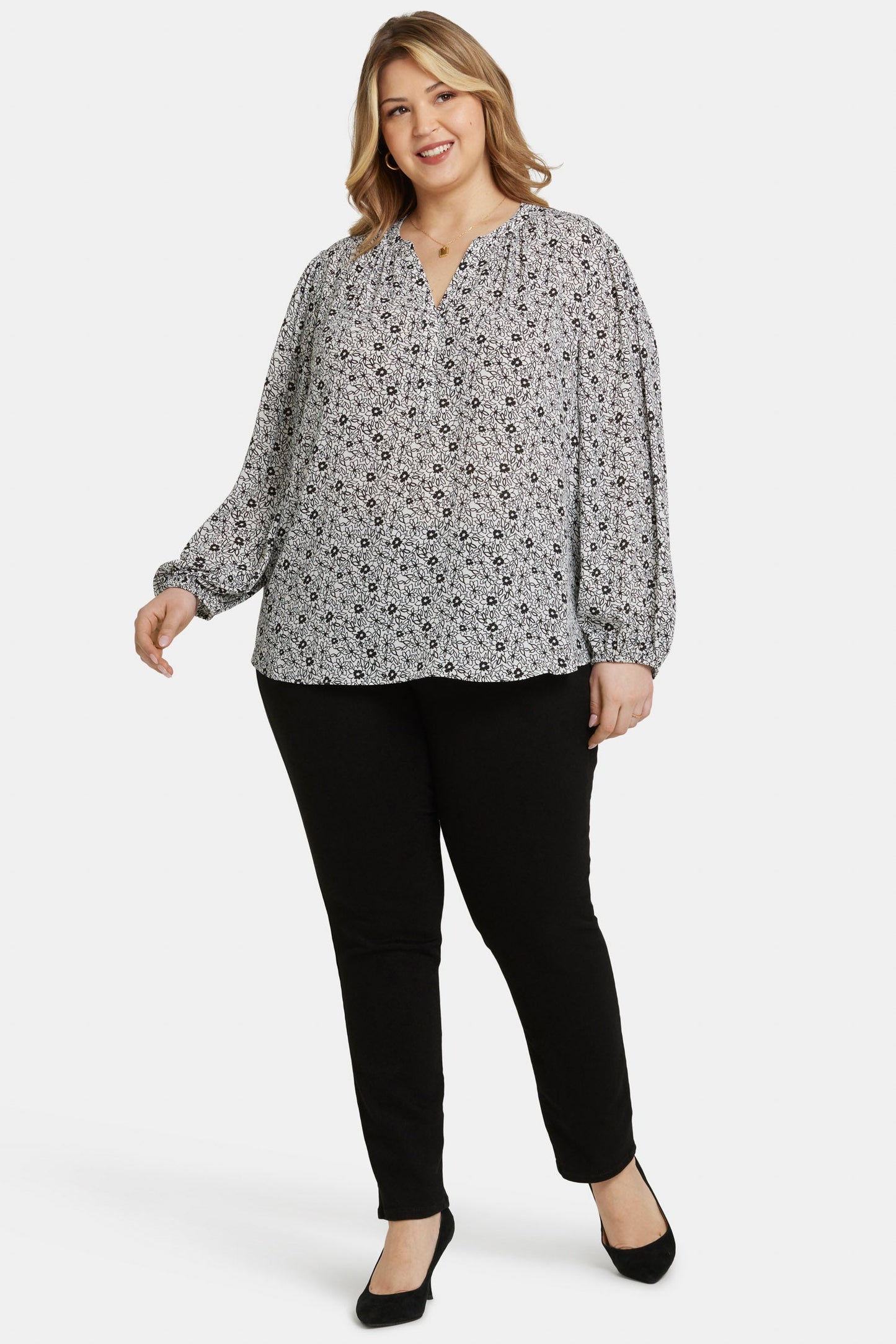Puff Sleeve Popover Top In Plus Size - Adriana