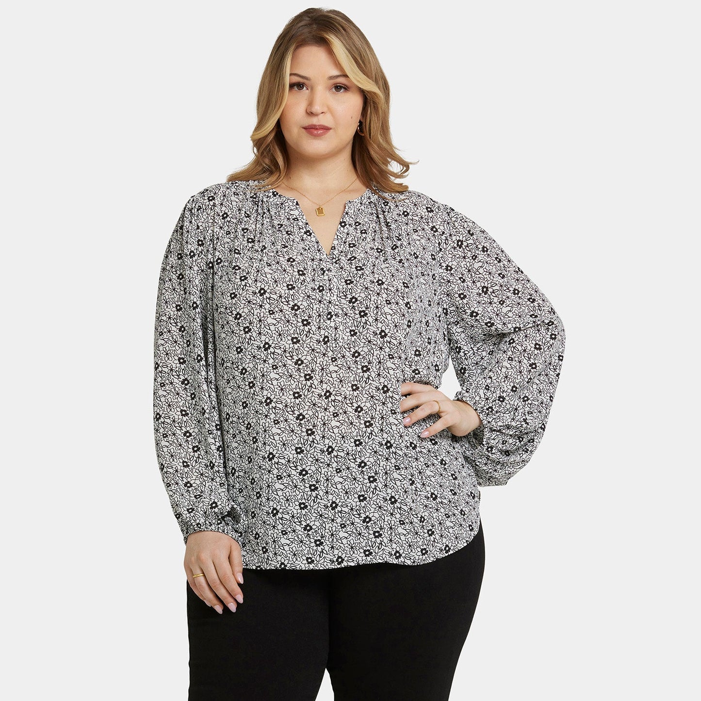 Puff Sleeve Popover Top In Plus Size - Adriana