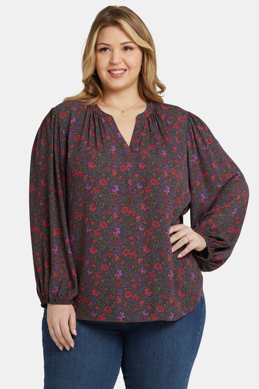 Puff Sleeve Popover Top In Plus Size - Matilde Meadow