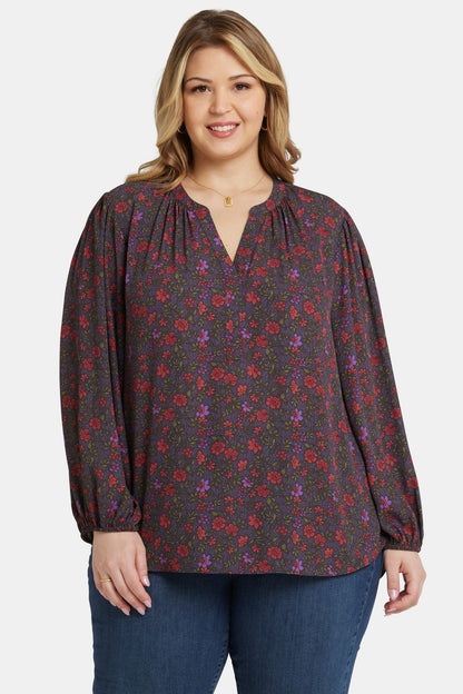 Puff Sleeve Popover Top In Plus Size - Matilde Meadow