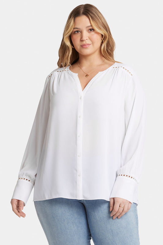 Liliana Peasant Blouse In Plus Size - Optic White