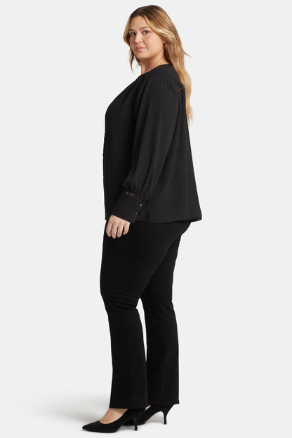 Liliana Peasant Blouse In Plus Size - Black