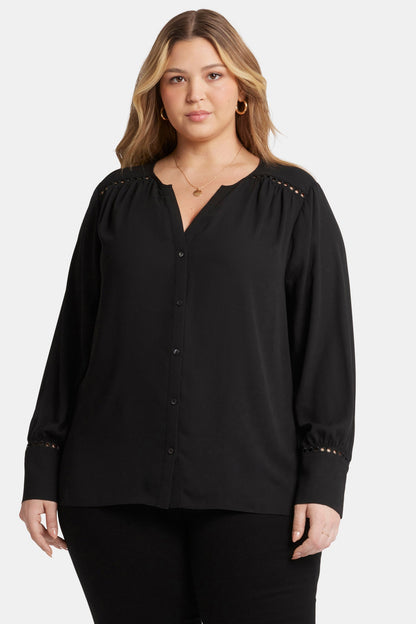 Liliana Peasant Blouse In Plus Size - Black