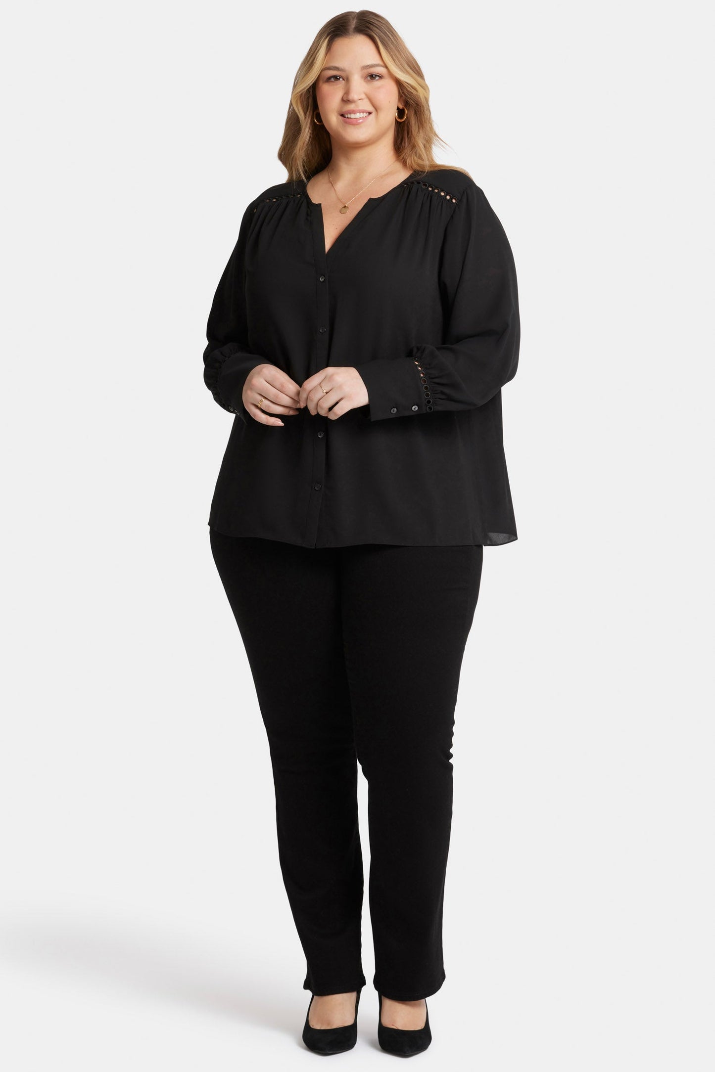 Liliana Peasant Blouse In Plus Size - Black