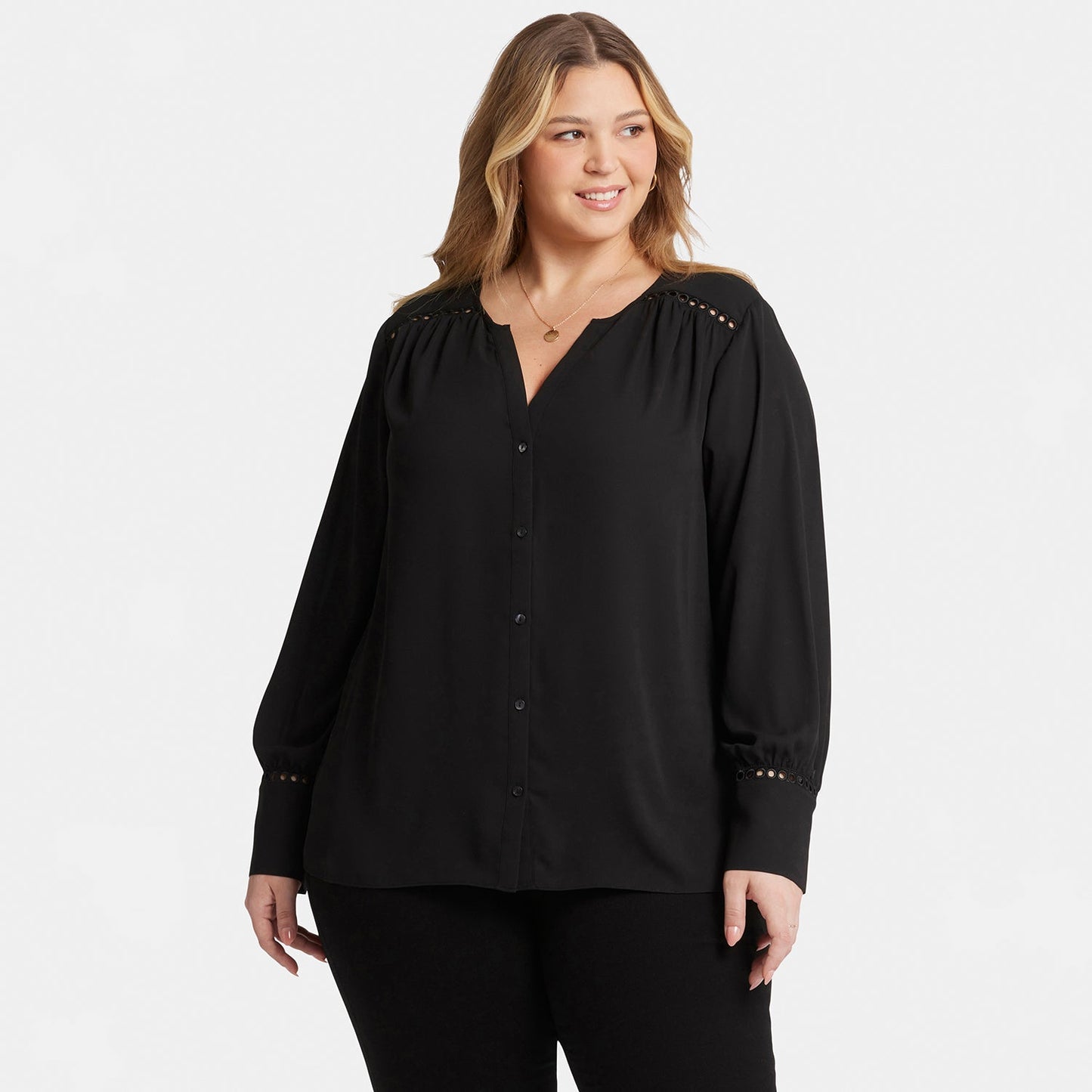 Liliana Peasant Blouse In Plus Size - Black
