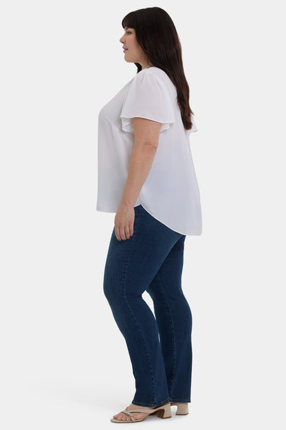Pleated Flutter Sleeved Blouse In Plus Size - Optic White