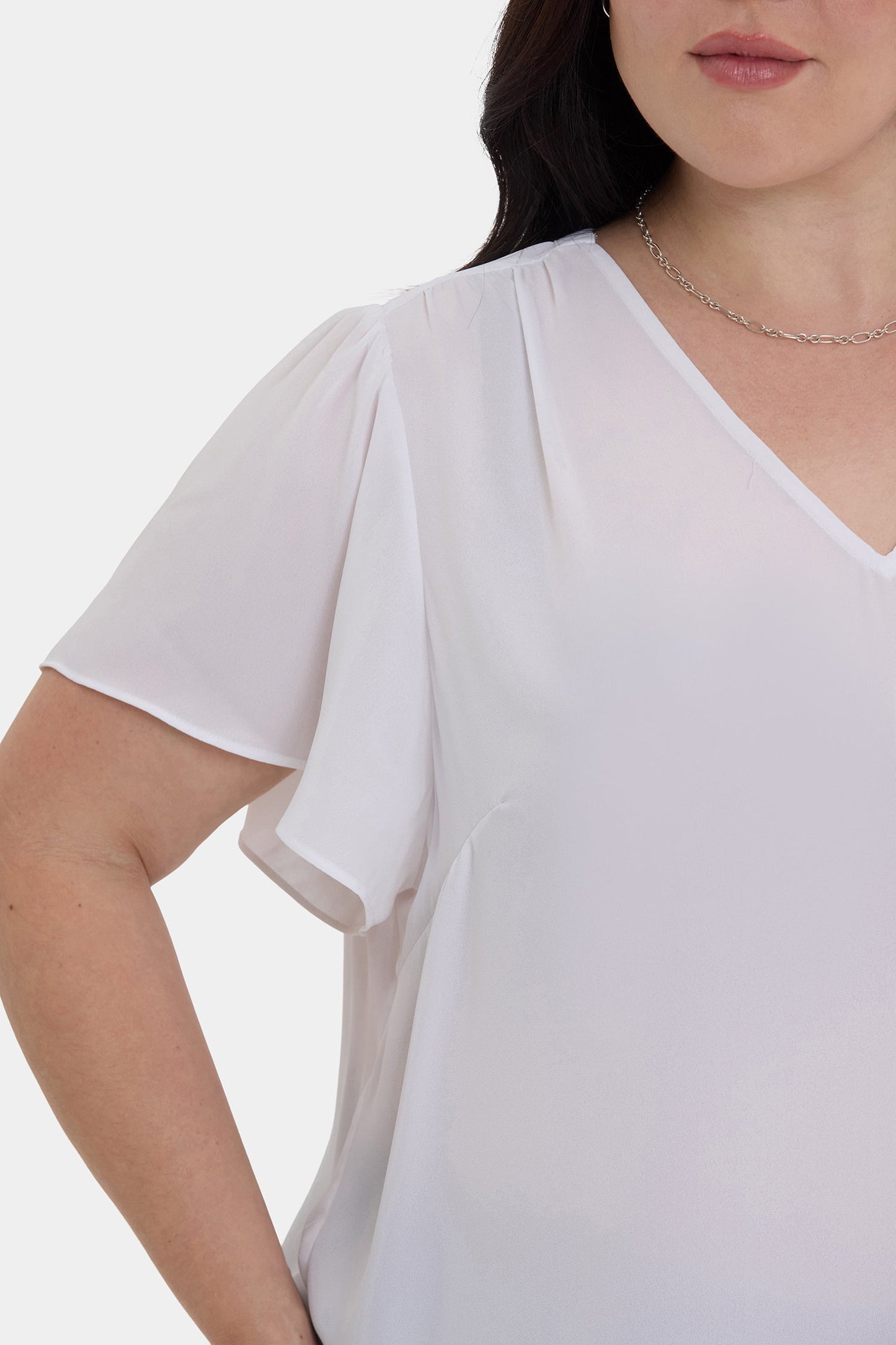 Pleated Flutter Sleeved Blouse In Plus Size - Optic White