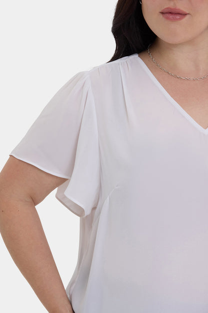 Pleated Flutter Sleeved Blouse In Plus Size - Optic White
