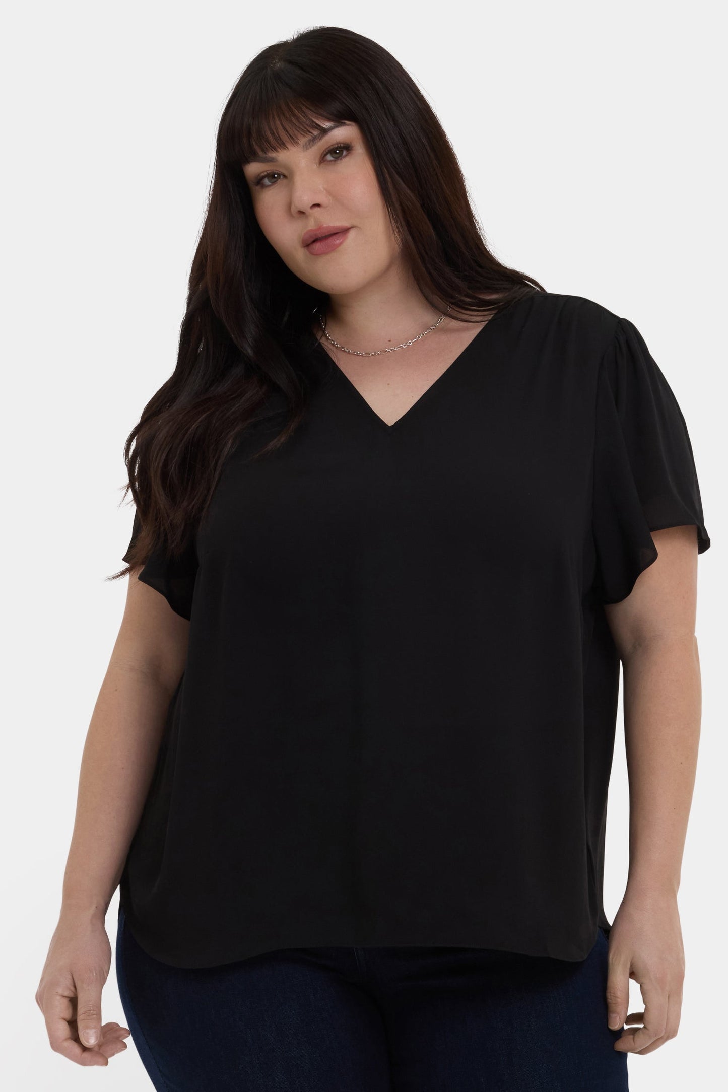 Pleated Flutter Sleeved Blouse In Plus Size - Black