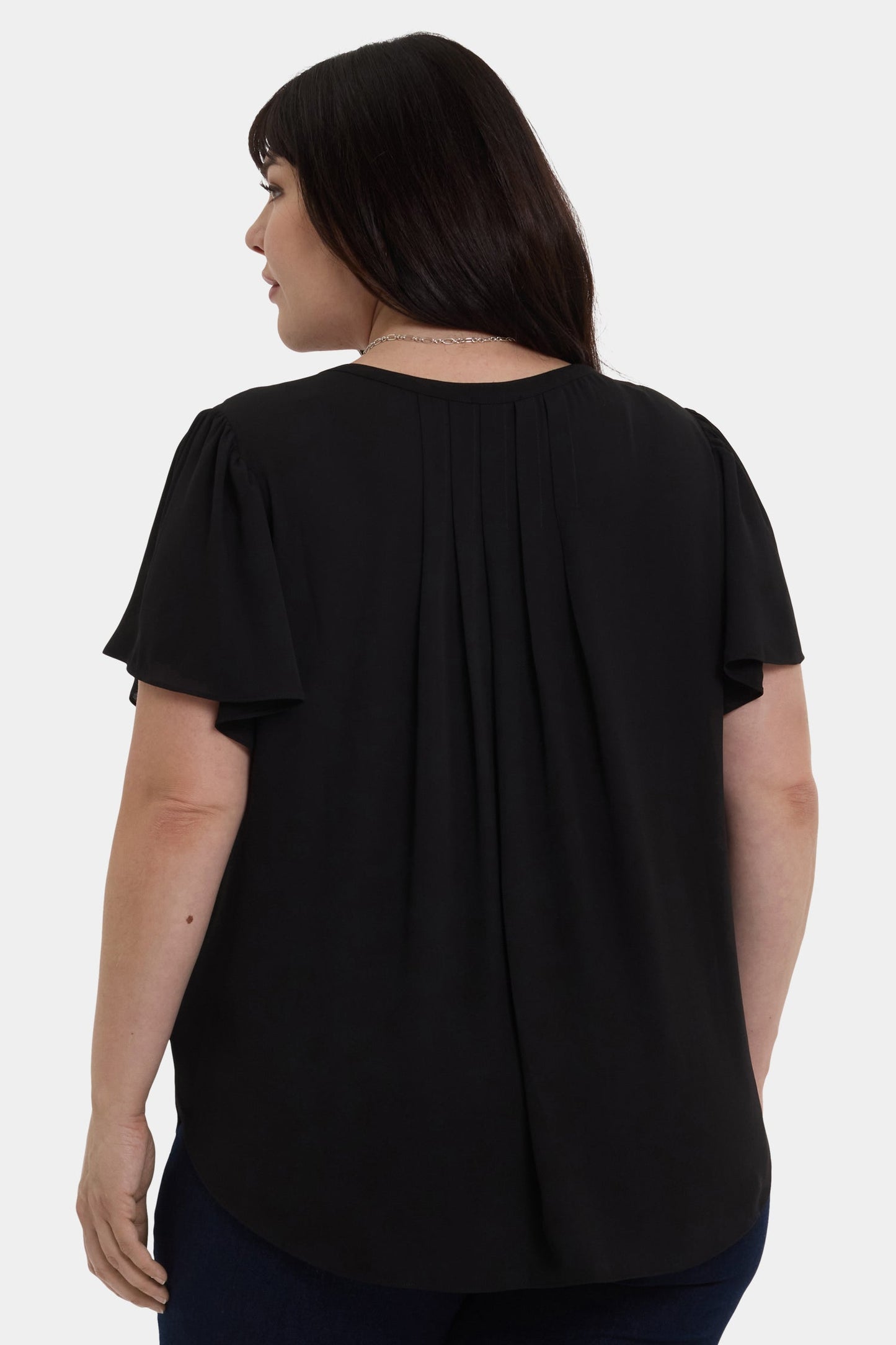 Pleated Flutter Sleeved Blouse In Plus Size - Black